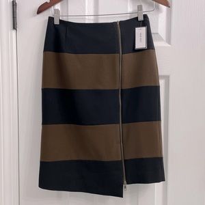 Nine West Striped Asymmetrical Zipper Skirt  - Olive/Black